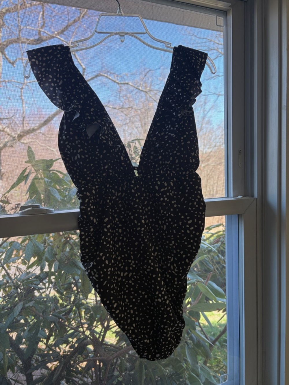 (Maternity) Pinkblush Black One-Piece Swimsuit with White Speckle Print